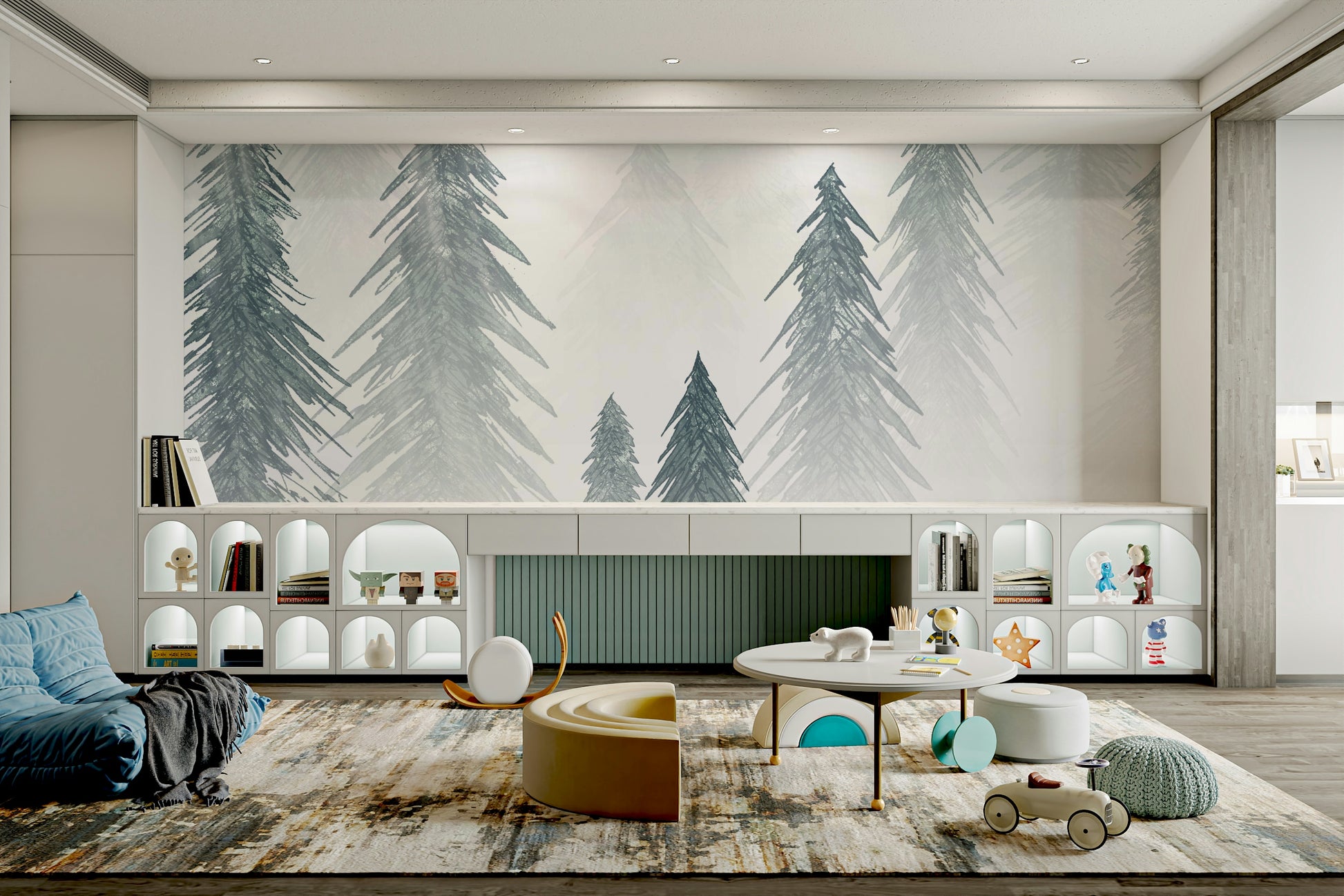 Snowing Forest Wallpaper – Snow-Covered Pine Trees Design
