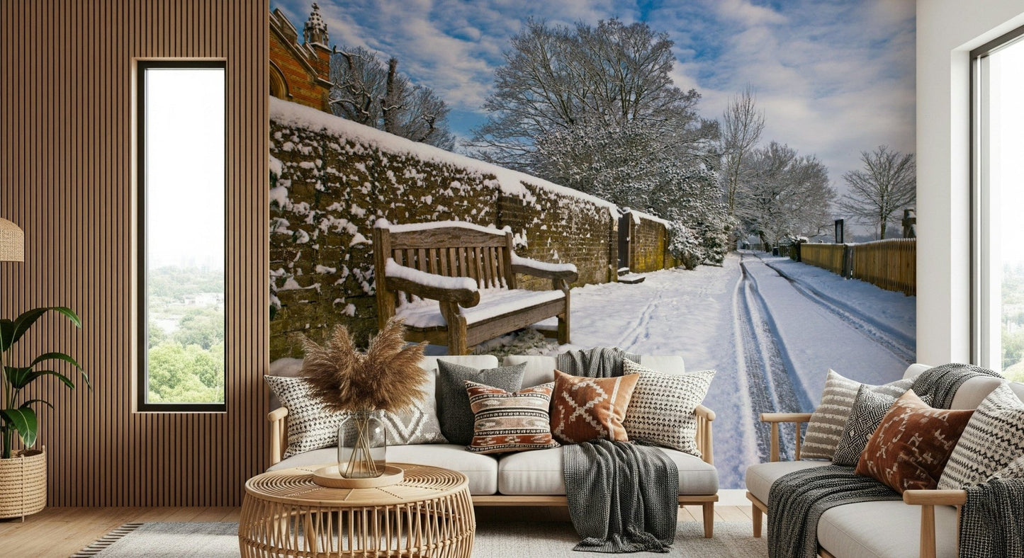 Snowy Wall Wallpaper Historical brick boundary line coated in thick white snow.