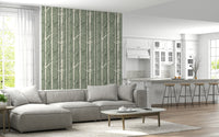 Winter Birch Whispers wallpaper with minimalist snowy tree patterns for cozy interiors.
