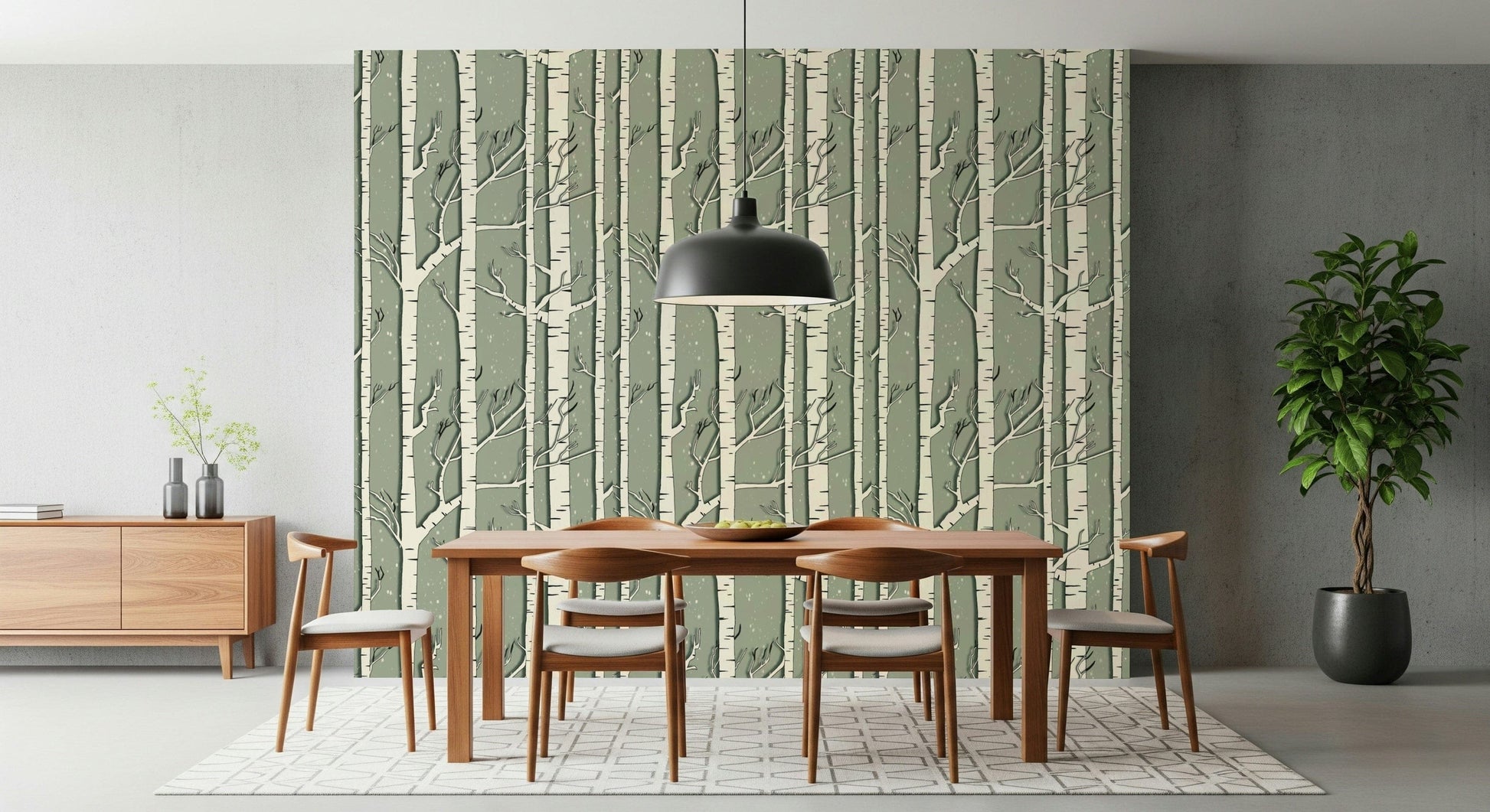 Winter forest wall covering with whispering birch trees for bedrooms or living rooms.