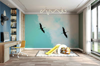 A calming serene bird wallpaper mural that defines a space.

