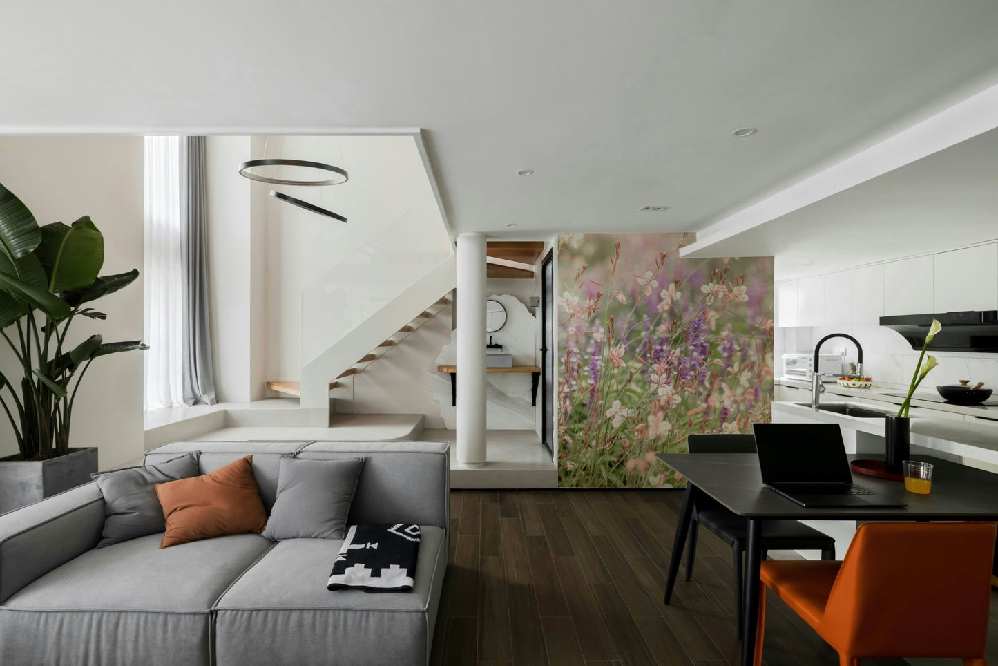 Watercolor-inspired floral mural

