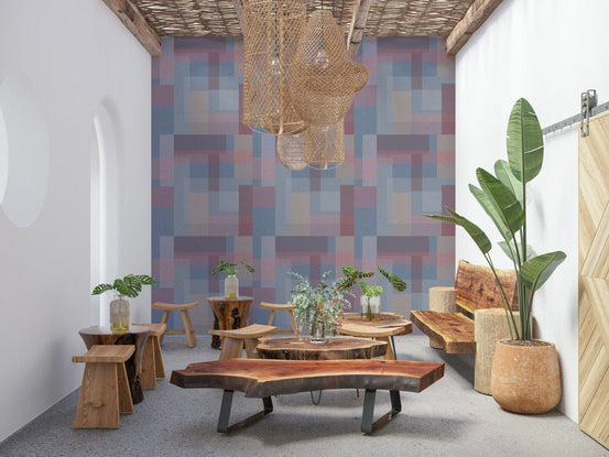 A soft block geometry wallpaper featuring overlapping pastel rectangles in muted tones.