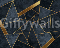 Blue mosaic mural wallpaper with gold highlights for graceful decor.


