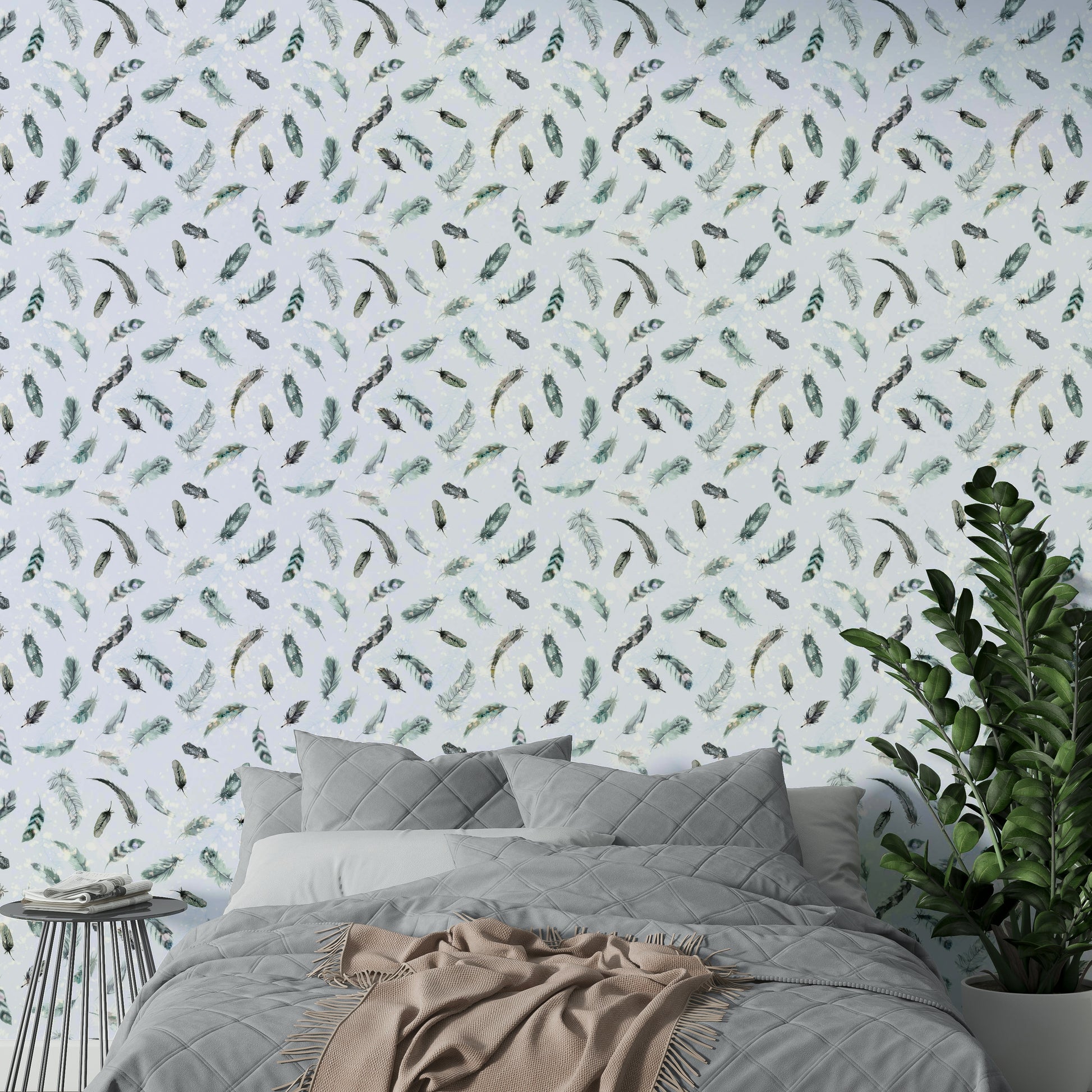 Elegant soft blue feathers wall art design


