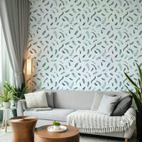 Delicate feather pattern wallpaper in blue hues

