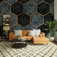 Luxurious pastel hexagon wall mural with metallic gold

