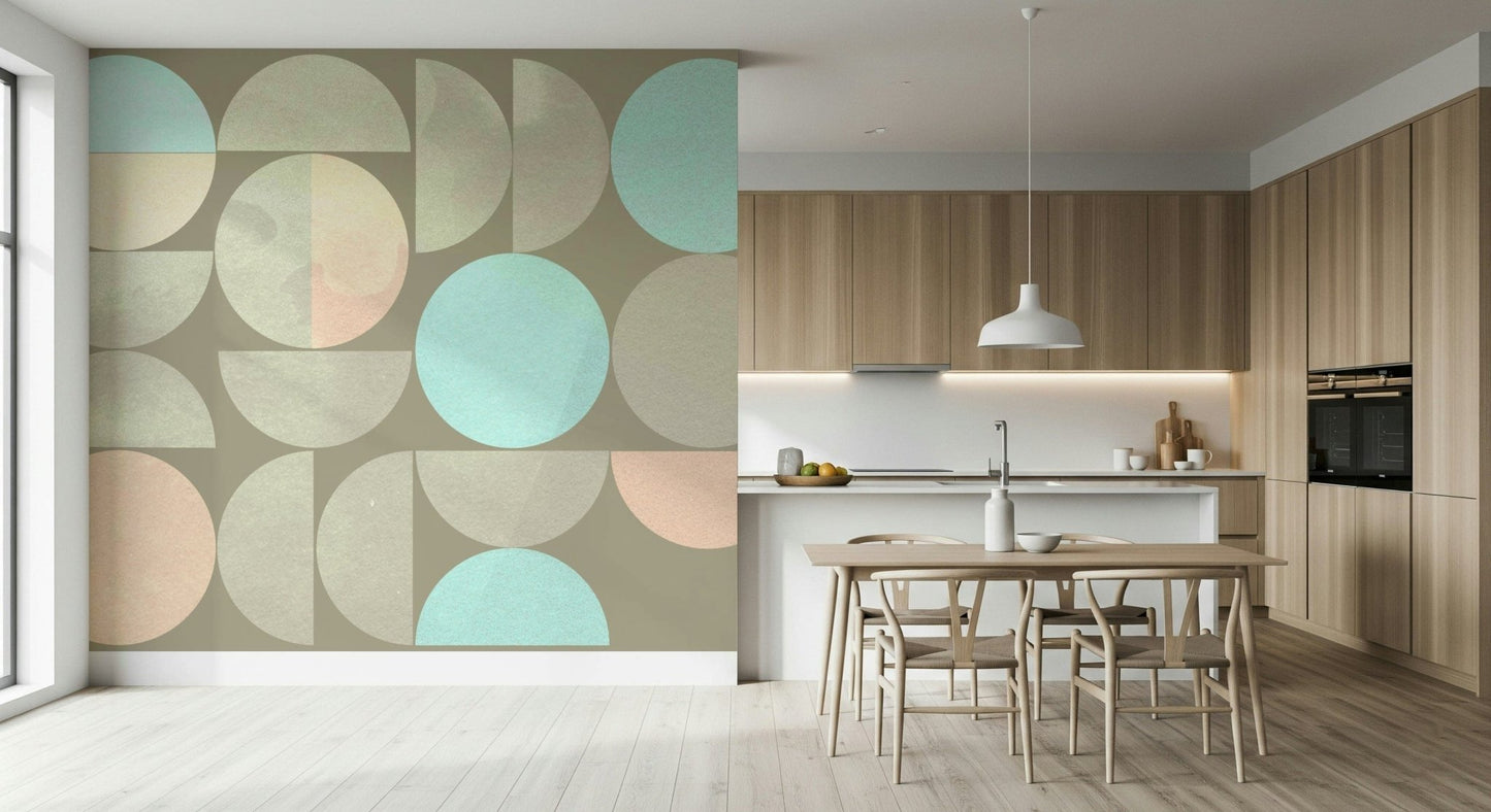 Minimal circle art wall mural in soft palette