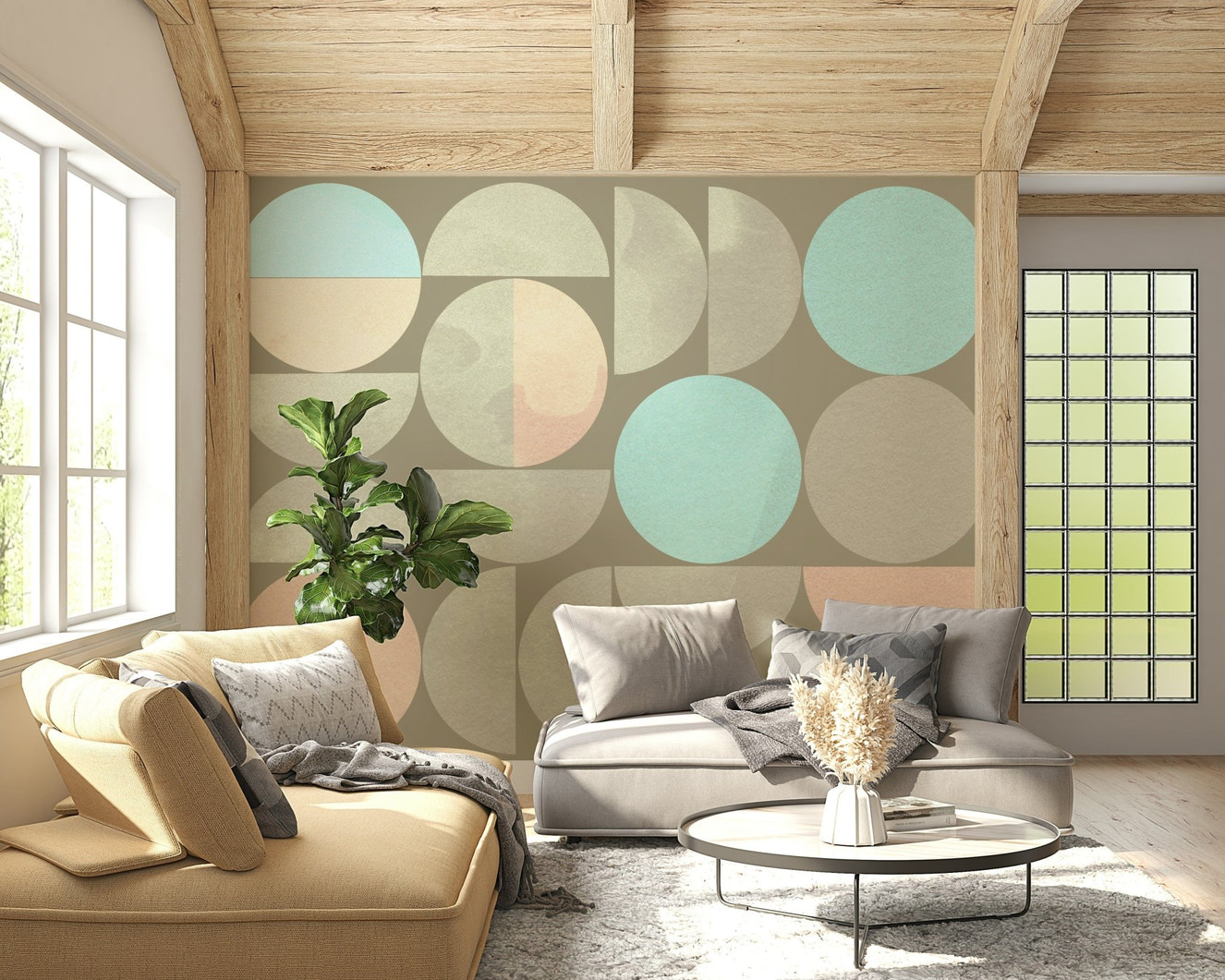Soft circle pattern wall mural in pastel tones