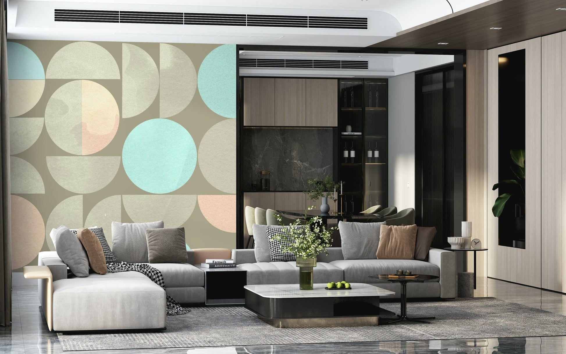 Retro circle pattern wall mural in warm shades
