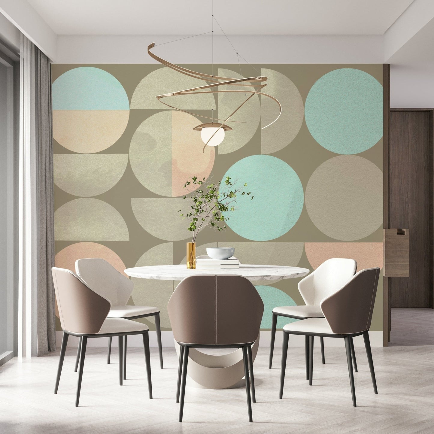 Modern geometric wall mural with muted hues