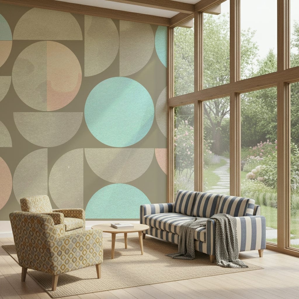Calm geometric Soft Circle Symphony wallpaper installation visual.