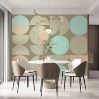 Modern beige and peach wall mural: Soft Circle Symphony peel and stick wallpaper.