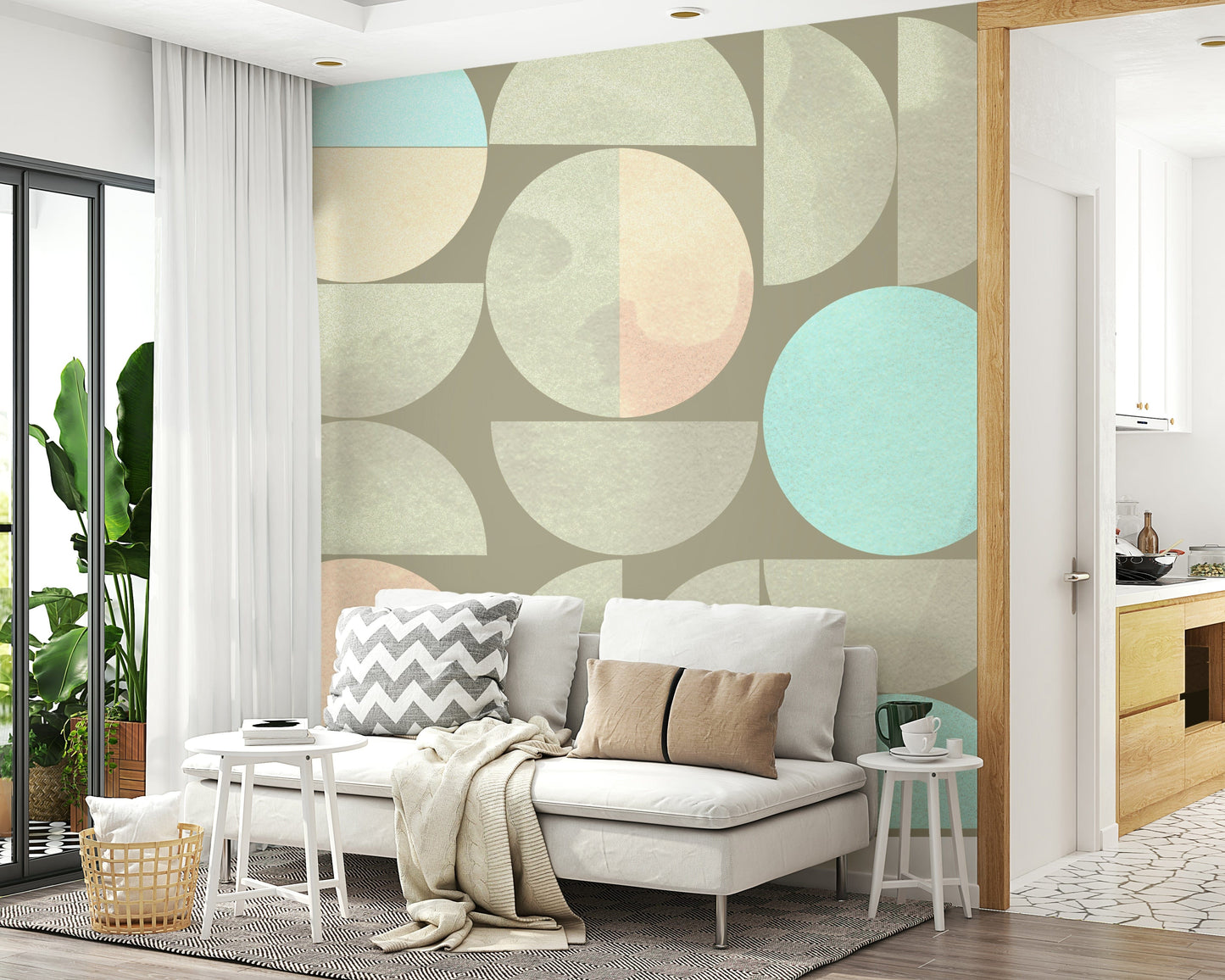 Soft Circle Symphony wallpaper for walls, abstract pastel geometric design.