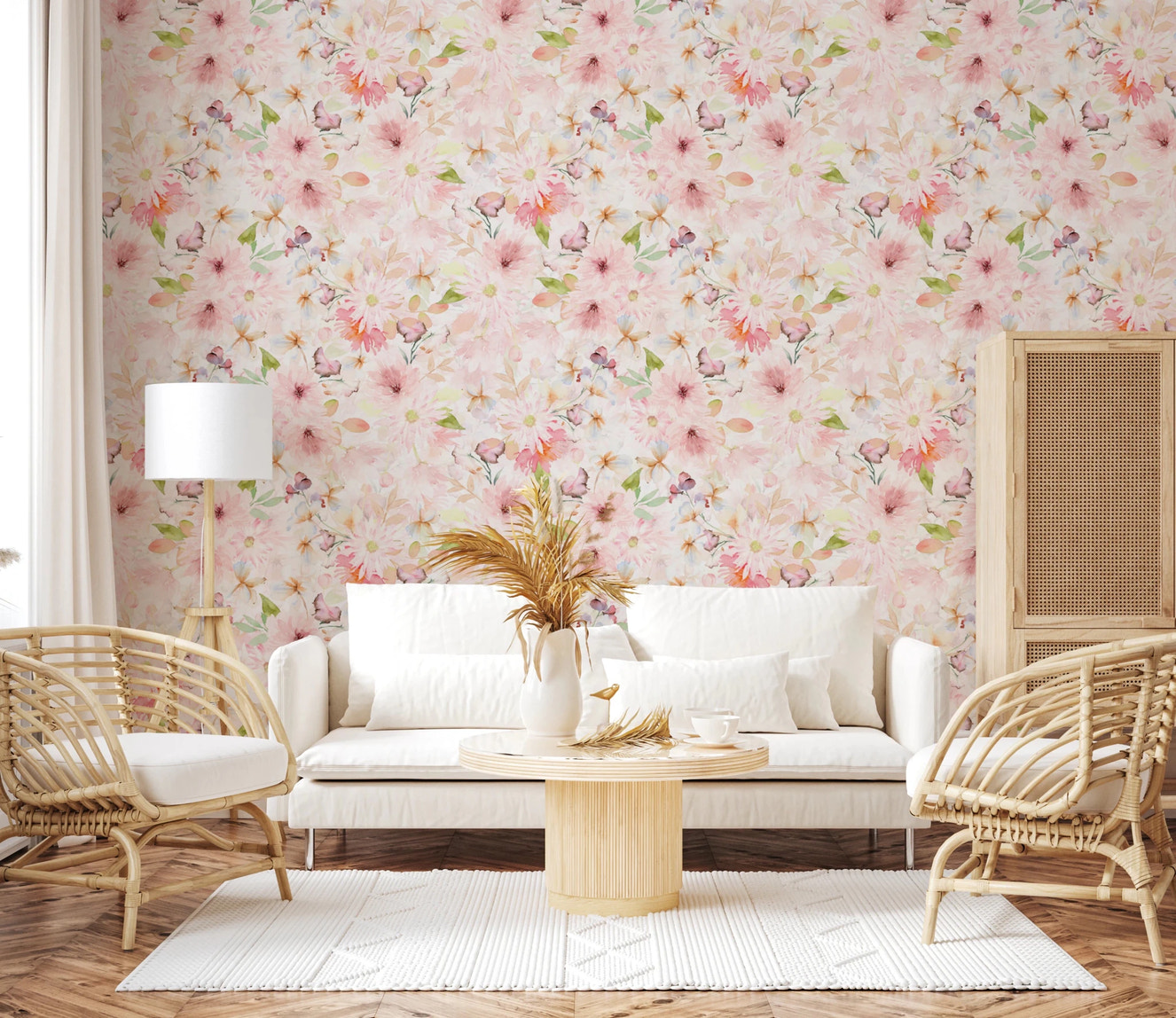 Soft Floral Pink Meadow Wallpaper⁠