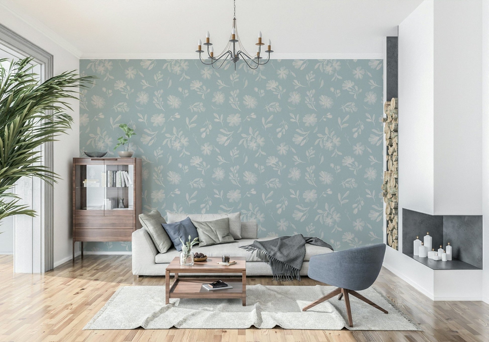 Soft Floral Whisper serene wildflower wallpaper for walls.