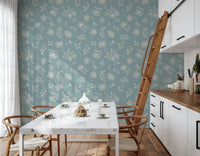 Soft Floral Whisper dusty blue wallpaper for walls.