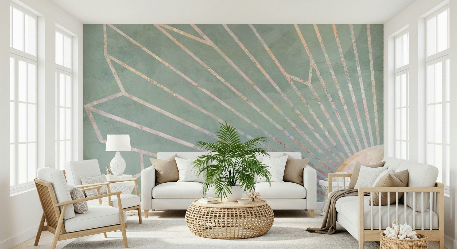 An artistic minimalist form mural for home decor.