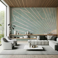 An artistic subtle geometric mural on minimalist wallpaper.