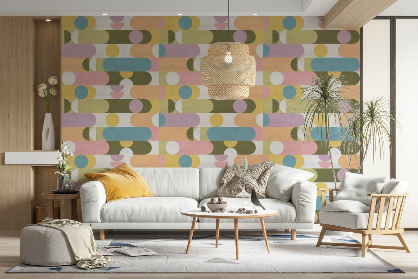 Light-toned geometric mural for creative decor

