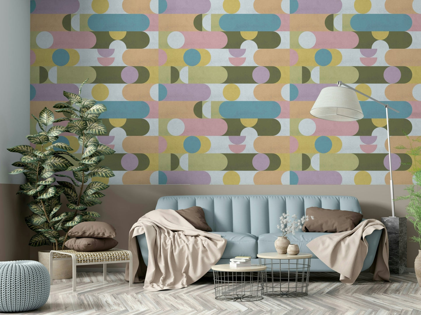 Blush pink and baby blue puzzle shape wallpaper


