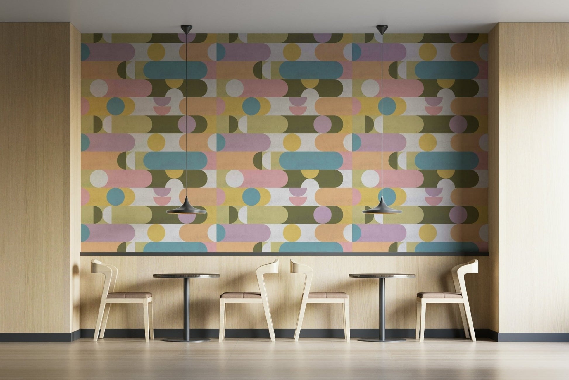 Pastel color block wallpaper in a minimalist space

