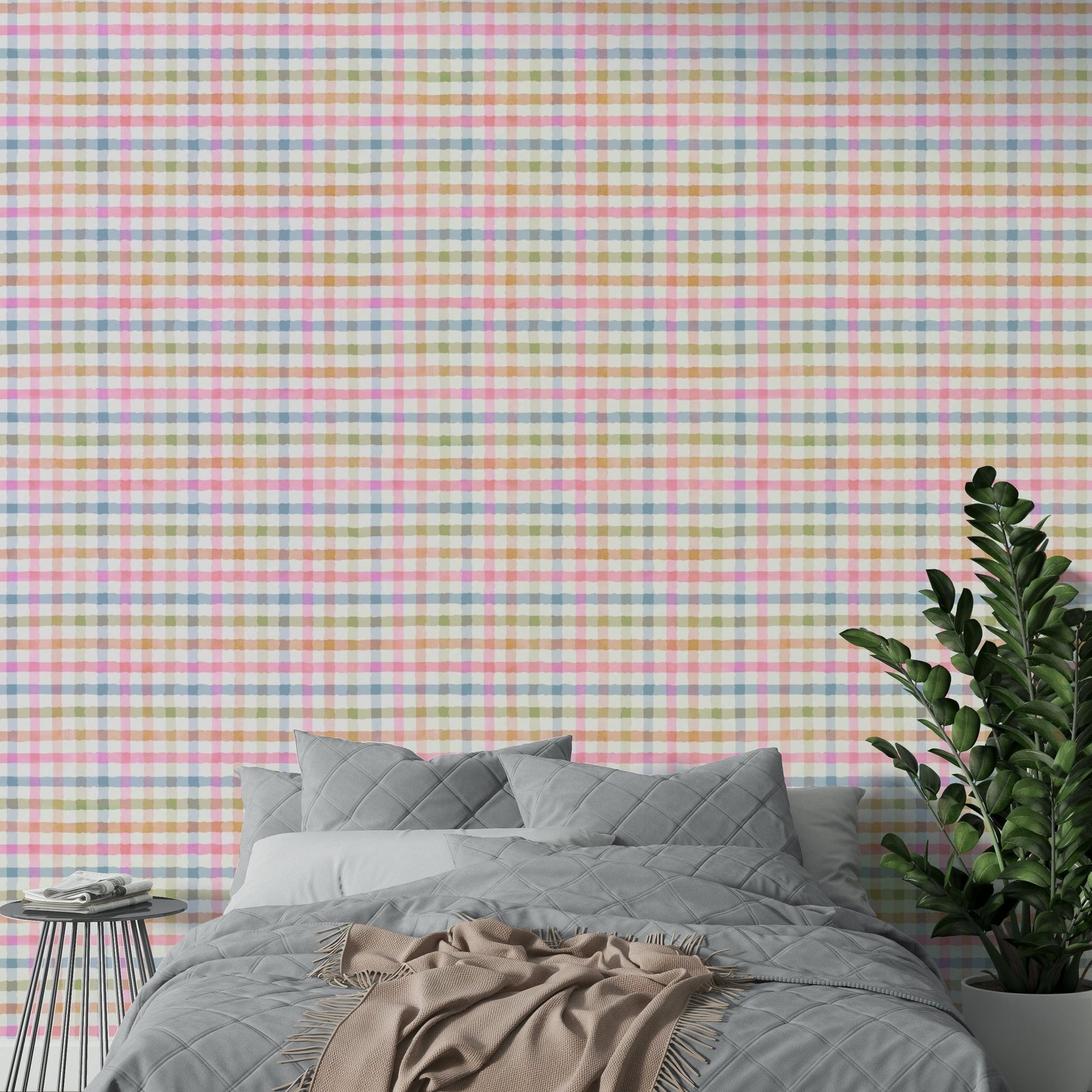 Modern and inviting pastel gingham wallpaper.

