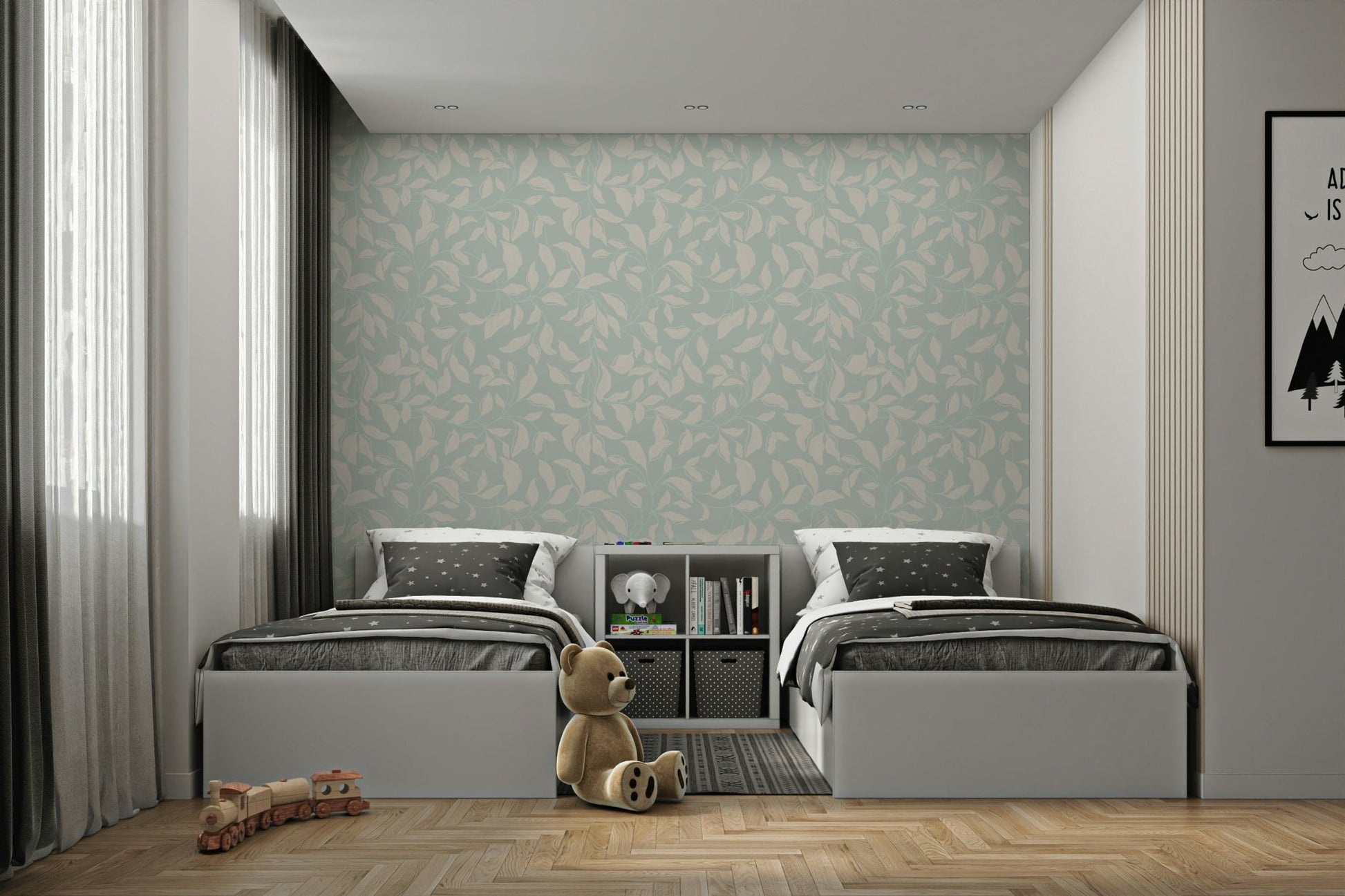 The color palette is composed of soft, muted, and calming natural tones.