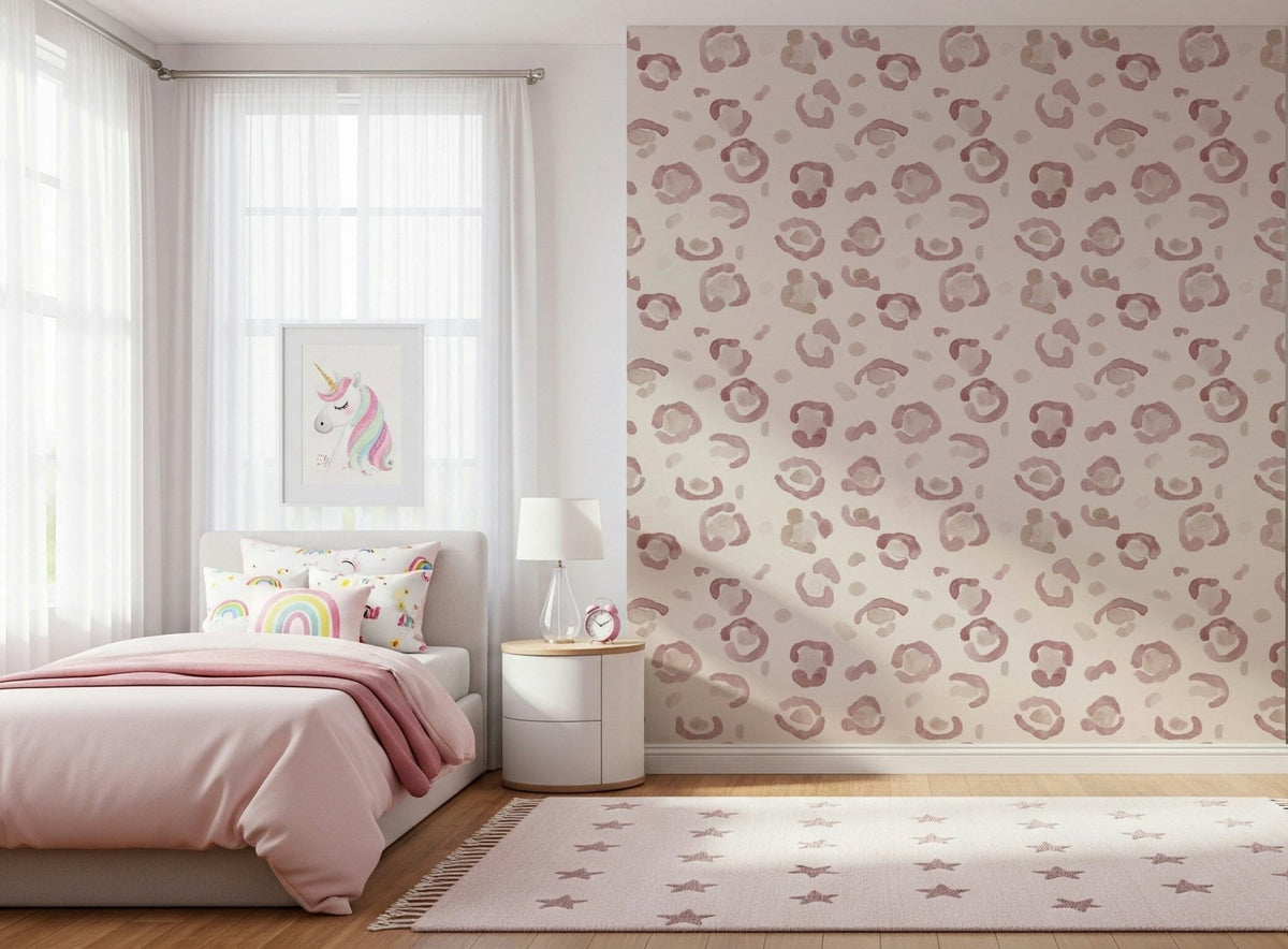 Soft leopard print wallpaper featuring gentle, muted animal-spot patterns.