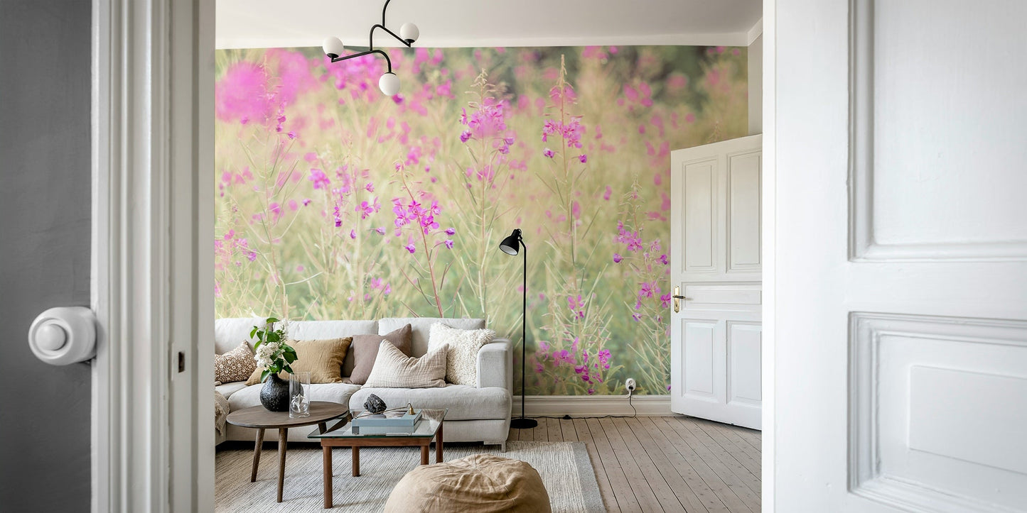 Tranquil floral design of a soft meadow for wall mural

