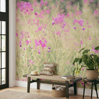 Elegant floral meadow mural wallpaper with pastel colors

