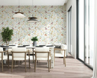 Wall mural features pastel blooms and dragonflies Soft Meadow Whispers.