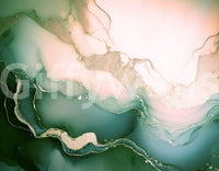 Soft Mineral Hues Sage-Rose wallpaper mural close-up showing the sage green, blush and cream ink pattern with gold veining