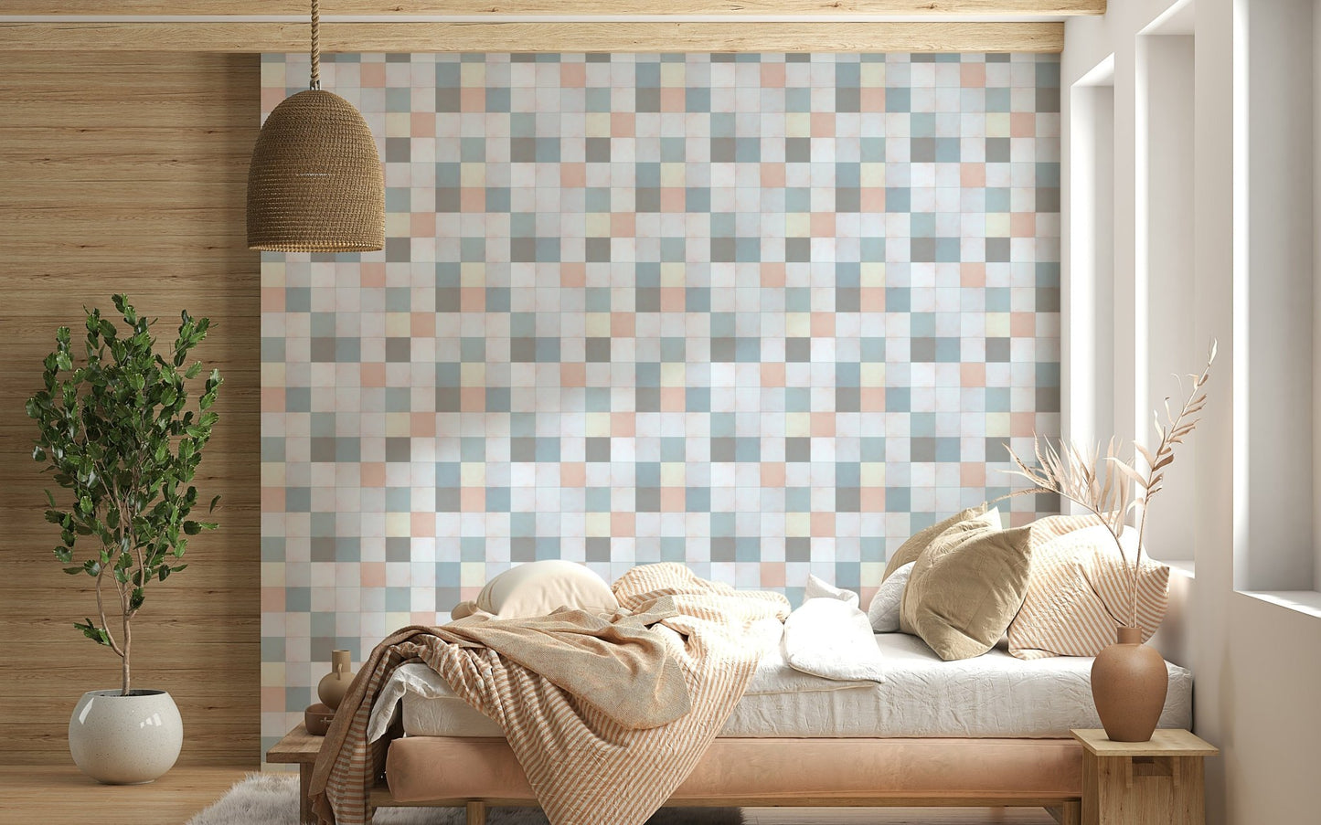 Soft Mosaic Tiles – Blue Mist Wallpaper⁠