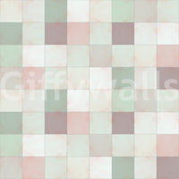 Soft Mosaic Tiles Green Sage wallpaper close-up showing the sage green, mauve and cream tile pattern