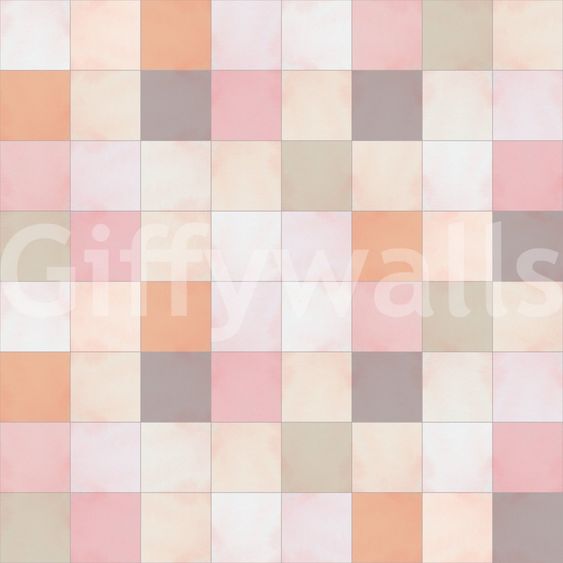 Soft Mosaic Tiles Peach Glow wallpaper close-up showing the pink, peach and grey checkerboard pattern