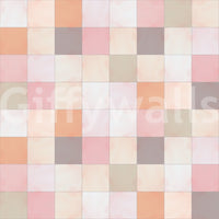 Soft Mosaic Tiles Peach Glow wallpaper close-up showing the pink, peach and grey checkerboard pattern
