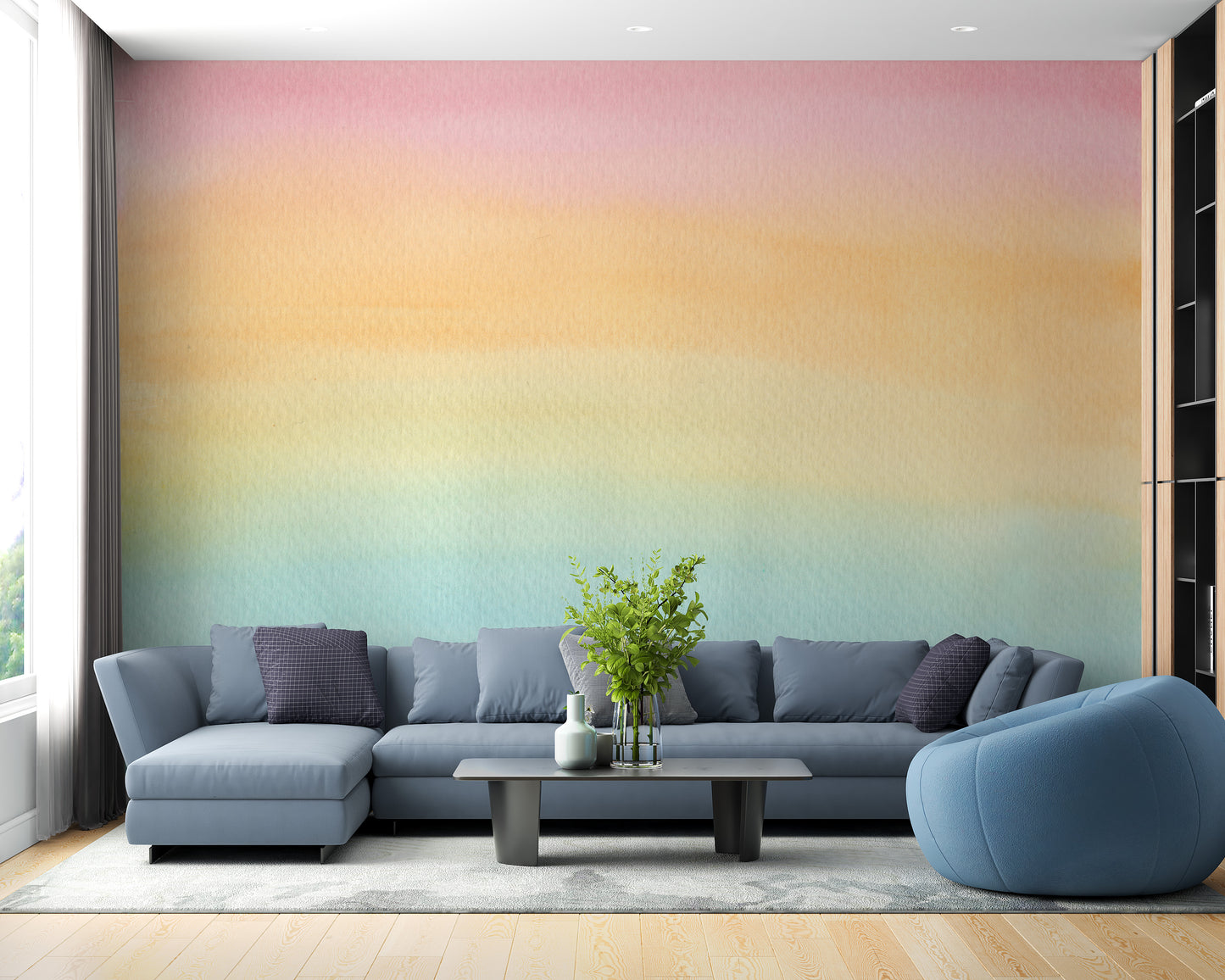 Watercolor-inspired mural in pastel tones
