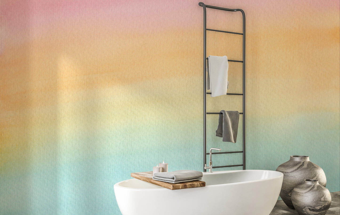 Pastel gradient mural with watercolor charm
