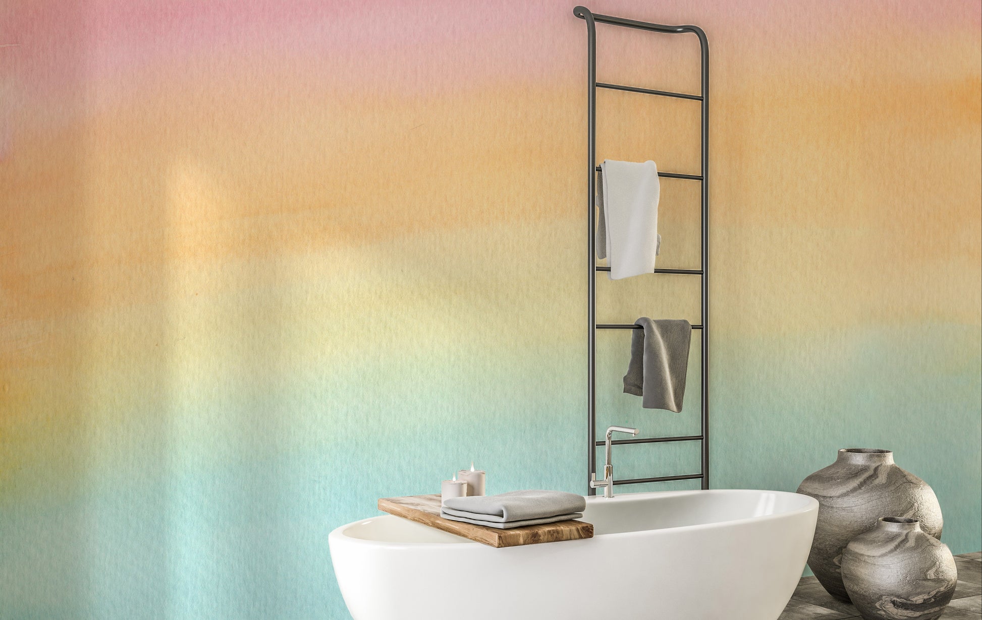 Pastel gradient mural with watercolor charm
