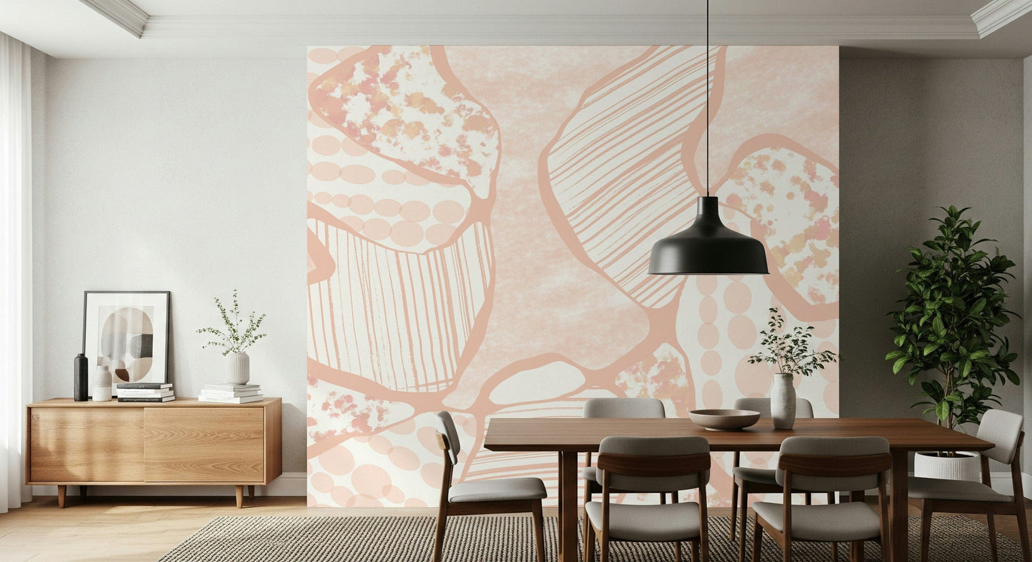 An artistic soft focus mural on minimalist wallpaper.