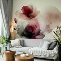 Soft Petal Dream Wall Mural paired with gold accents in a modern dining area.