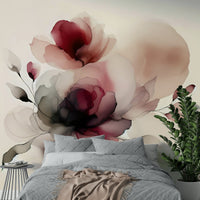 Modern wall decor featuring abstract pink petals for a home office.