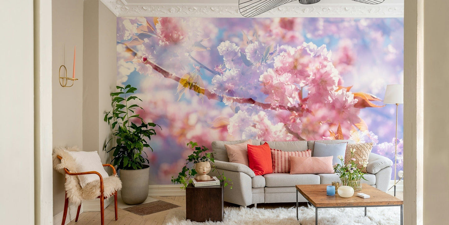 Soft Pink Blossoms Photography | Delicate Spring Floral Art | Serene Nature Decor Wall Mural