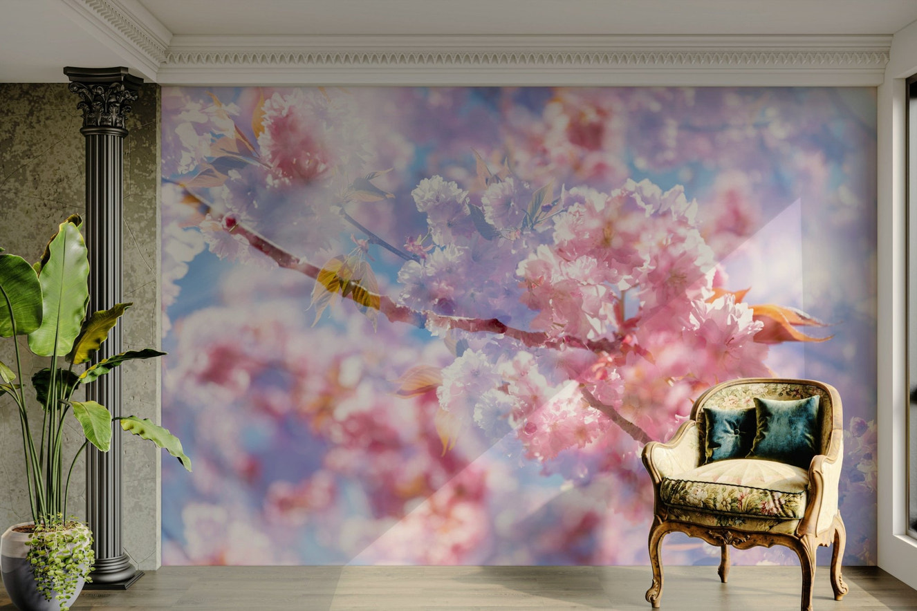 Soft Pink Blossoms Photography | Delicate Spring Floral Art | Serene Nature Decor Wall Mural