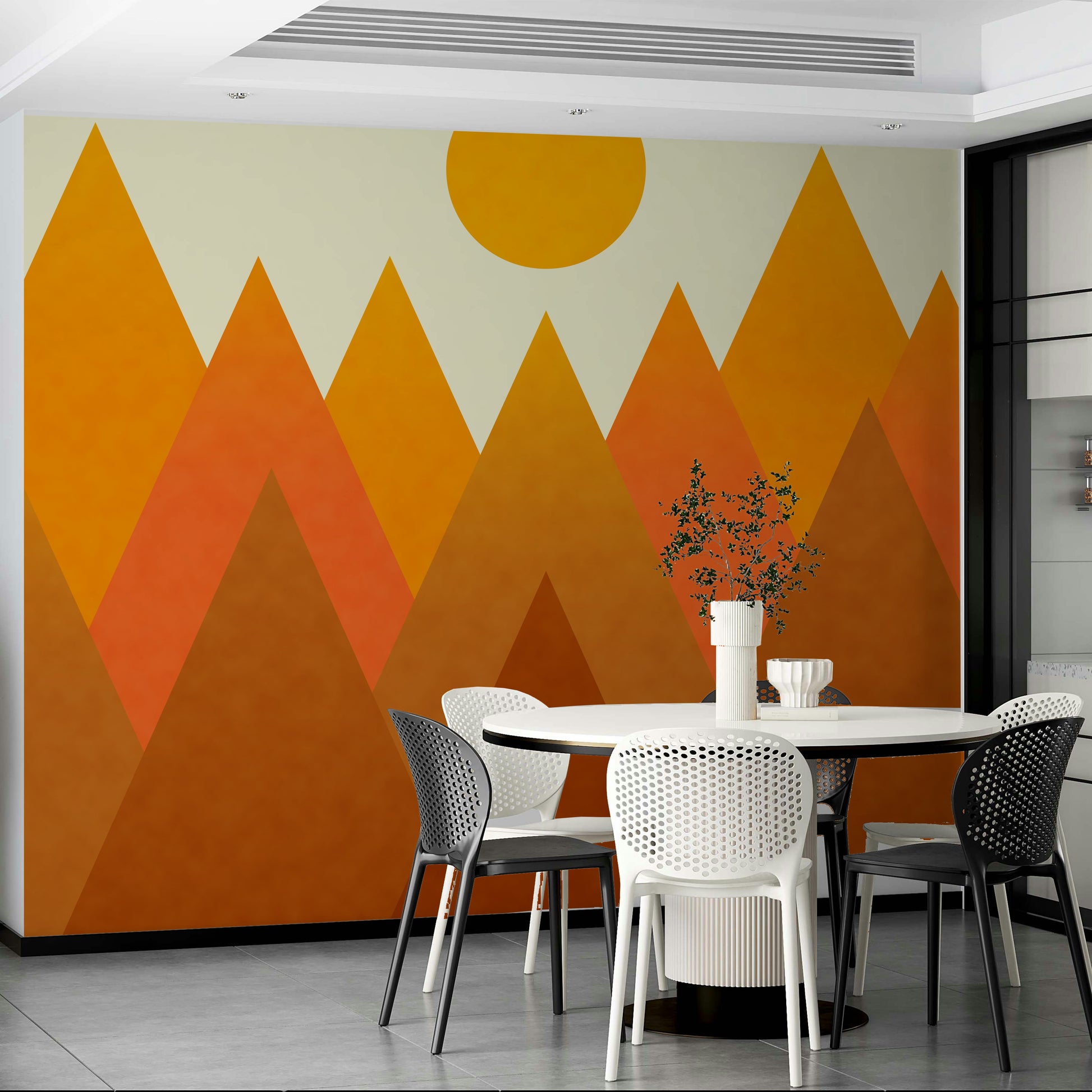Serene pink mountain wallpaper – pastel feature wall