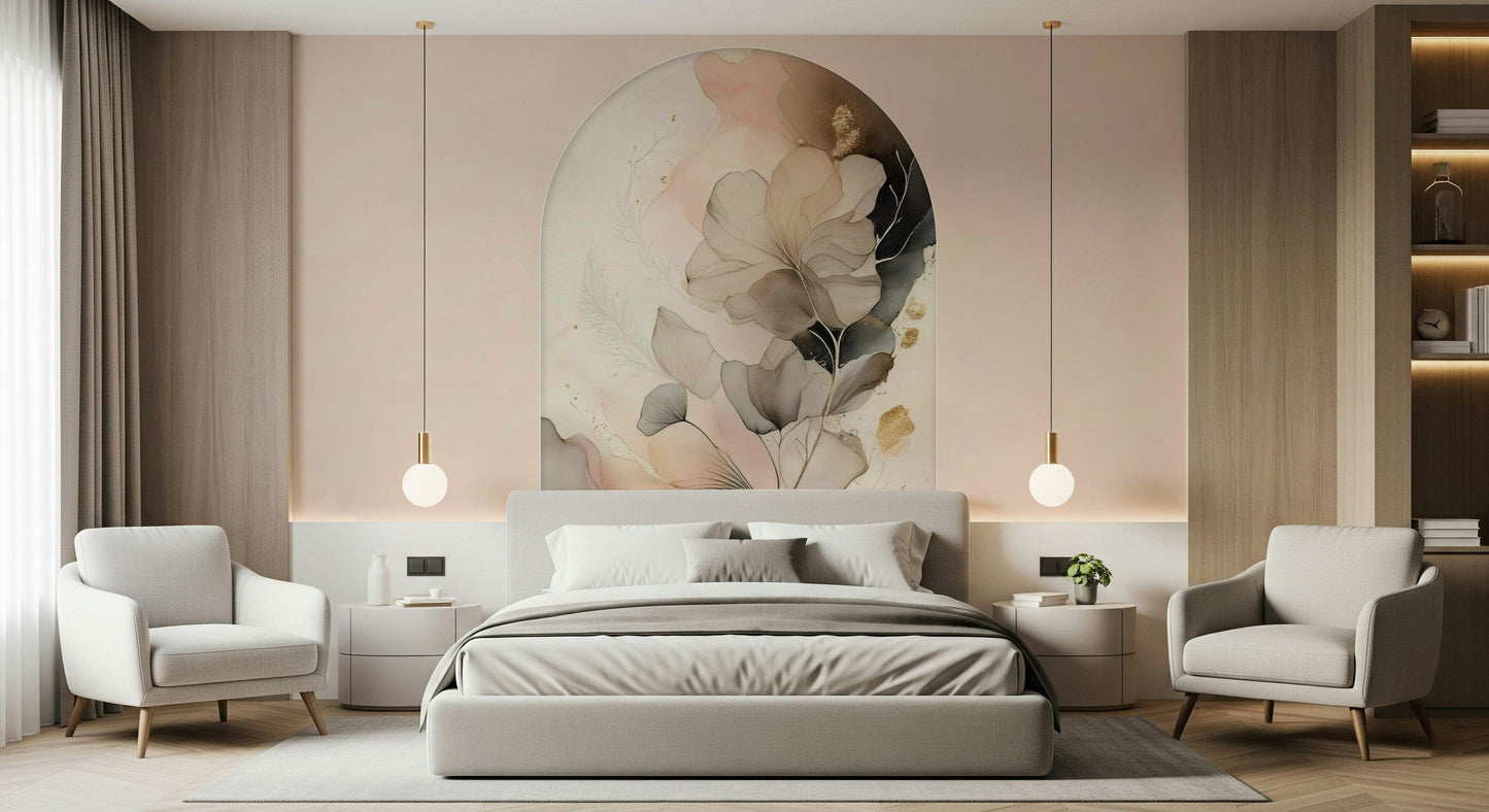 Soft Petal Serenity wall design blending watercolor florals and pastel hues for an elegant touch.