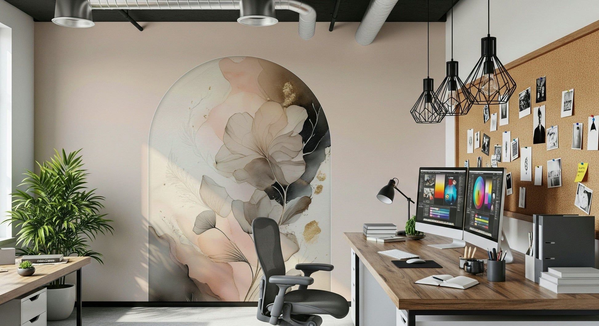 Elegant floral wall mural with soft petals blending into a serene, airy background.
