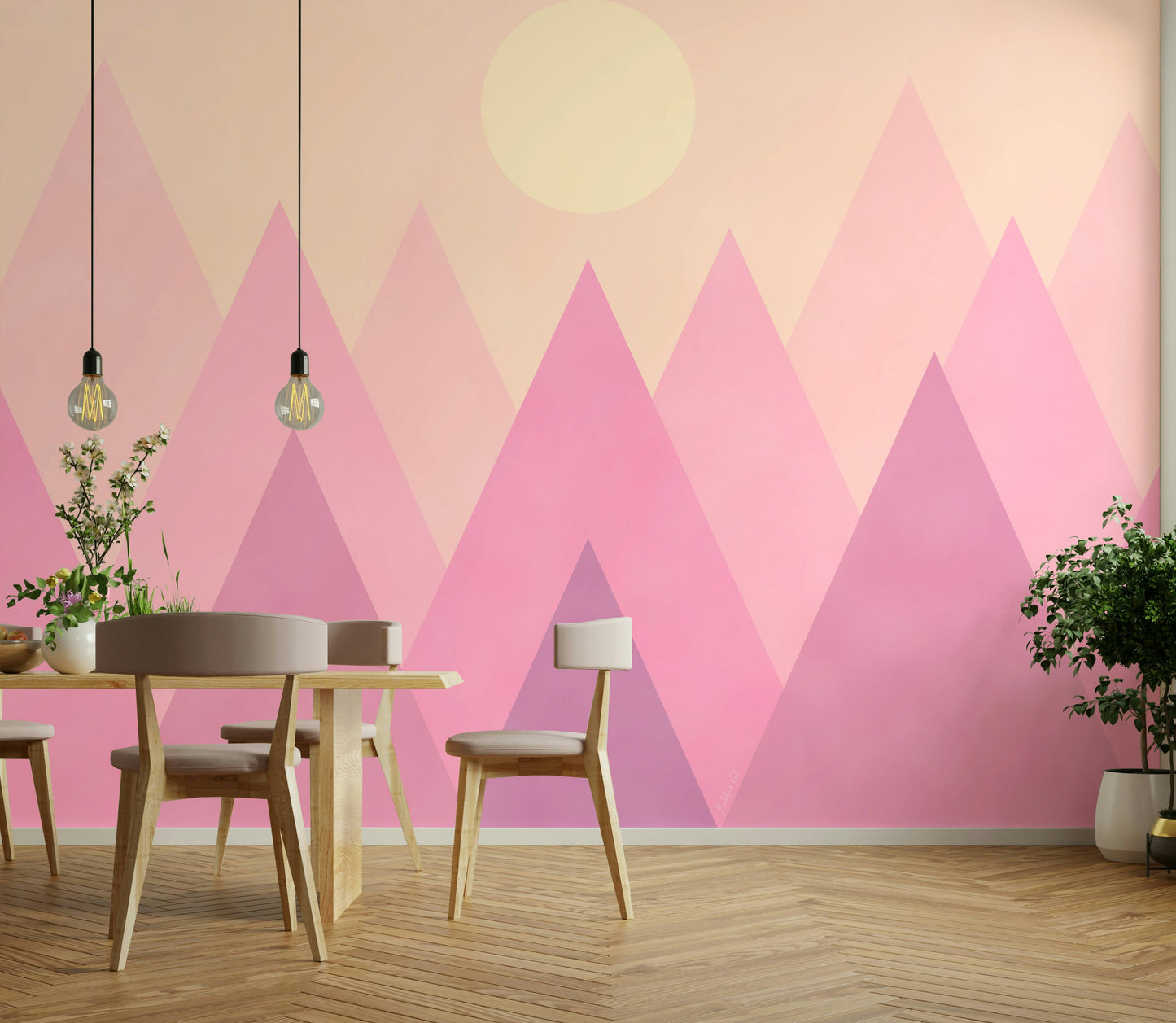 Soft Pink Candy Mountains Wallpaper – Kids Bedroom Feature Wall