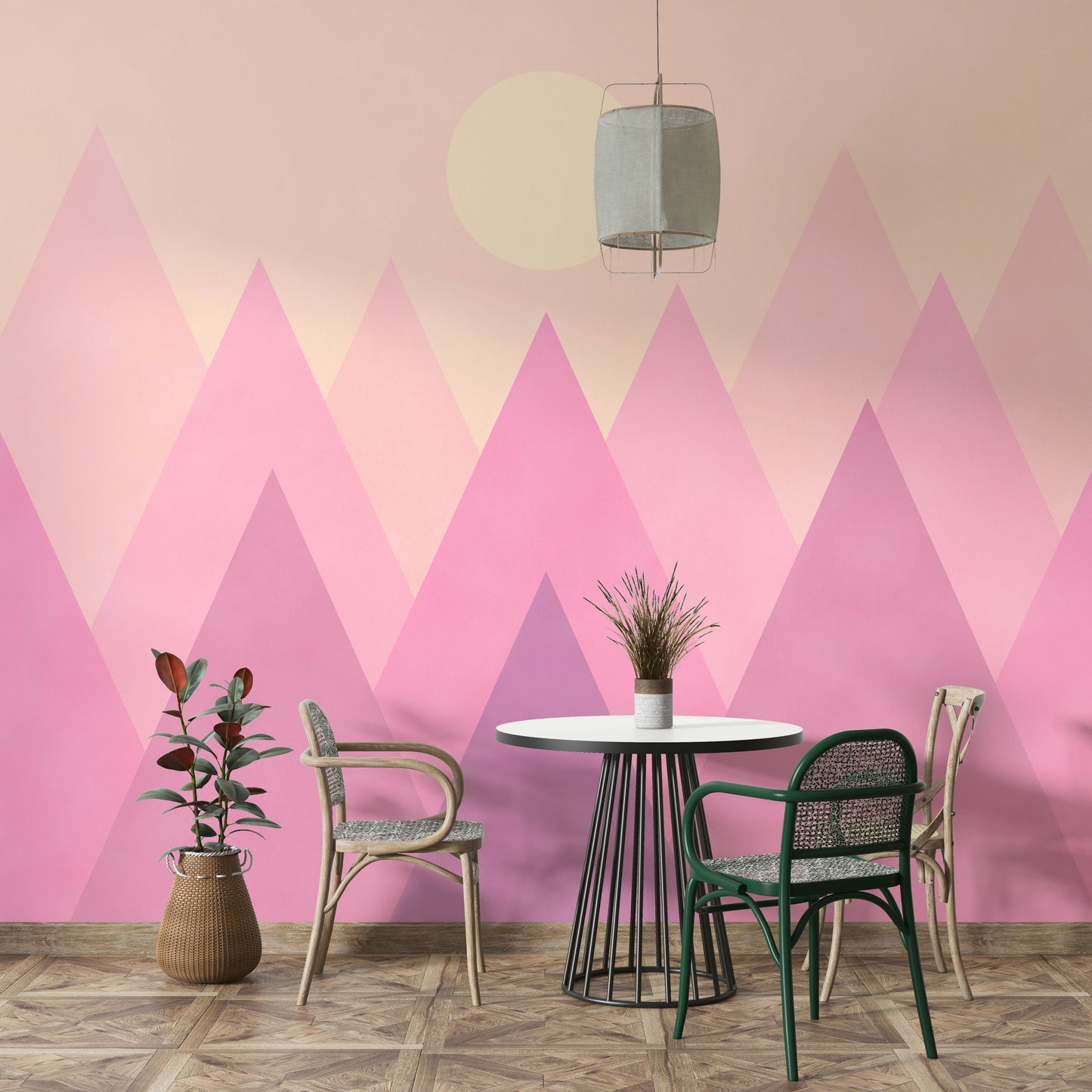 Soft Pink Candy Mountains Wallpaper – Nursery Decor Idea